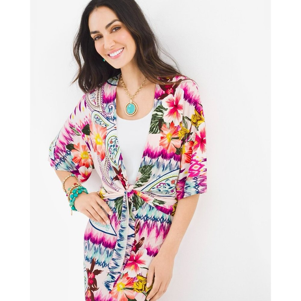 Chico's Ikat Floral Kimono - Picture 2 of 7